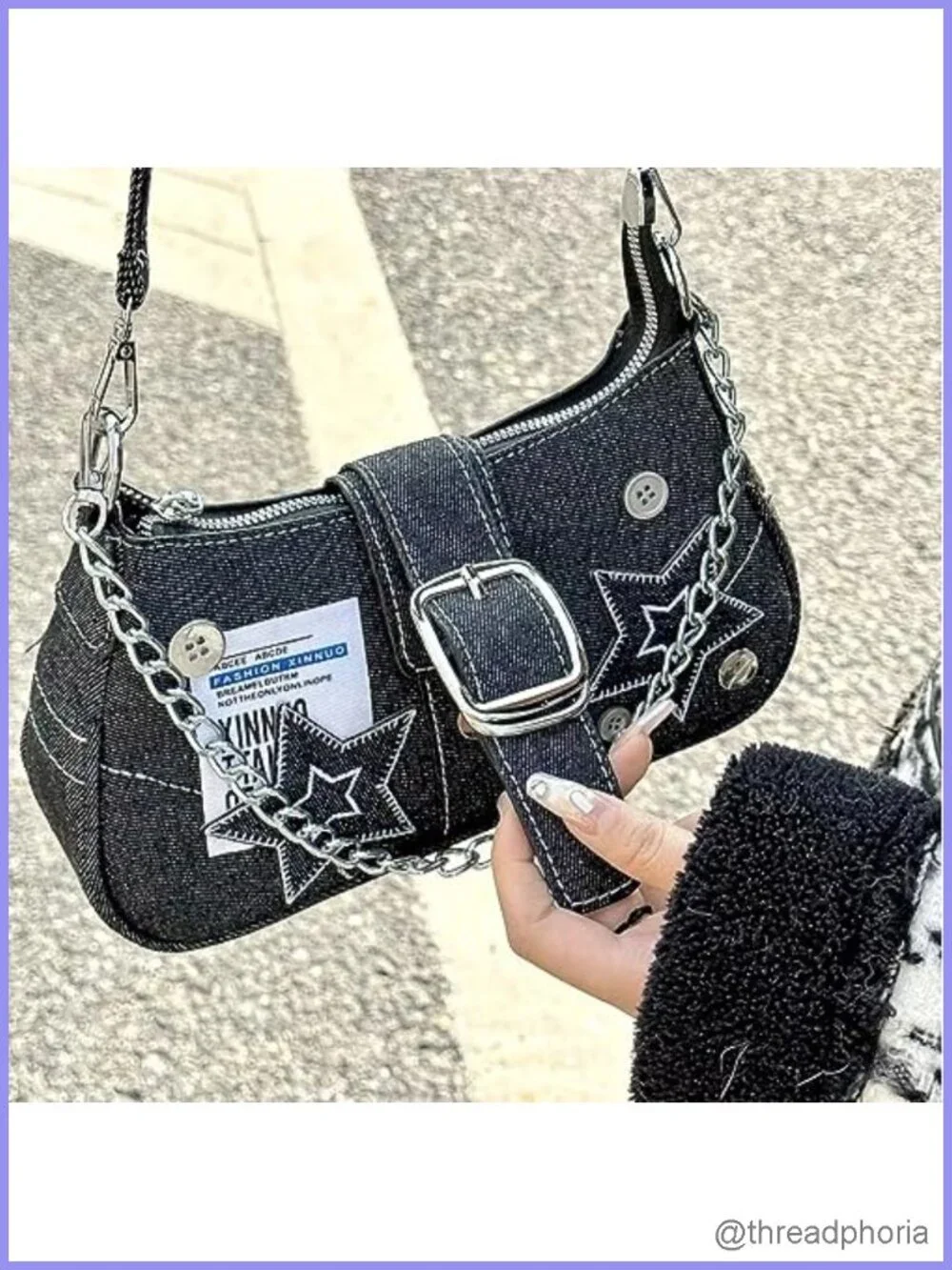 Grunge Hobo Bag Y2K Vintage Denim Shoulder Crossbody Purse Women